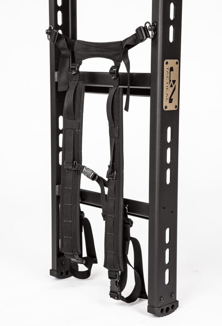 A black 4' Tactical Ladder (TL-2) with straps attached to it.