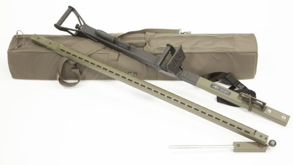 A bag with a rifle and a bag with a rifle.
