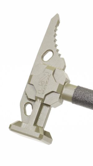 A small BREACHING HAMMER with a handle on it.