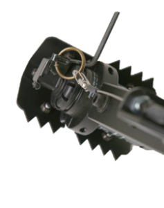 Here's an alt tag for the image: `Close-up of a grenade launcher`