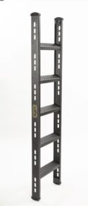 Black metal ladder with five steps.